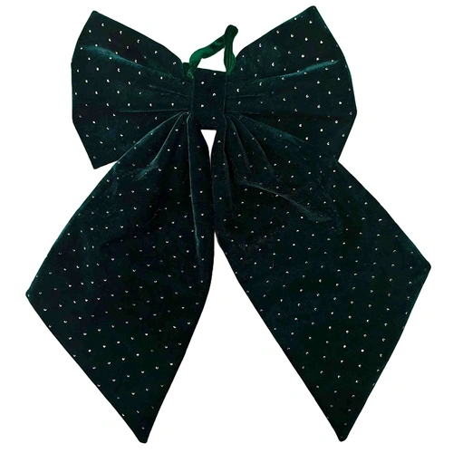 Green Velvet Bow with Diamante Dot 40 x 65 cm