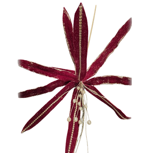 Modern Burgundy Christmas Flower Stem with Gold Detail