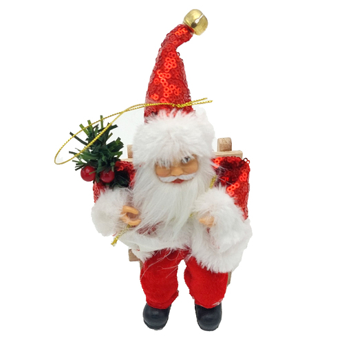 Santa Sitting on Timber Chair Hanging Decoration 18cm