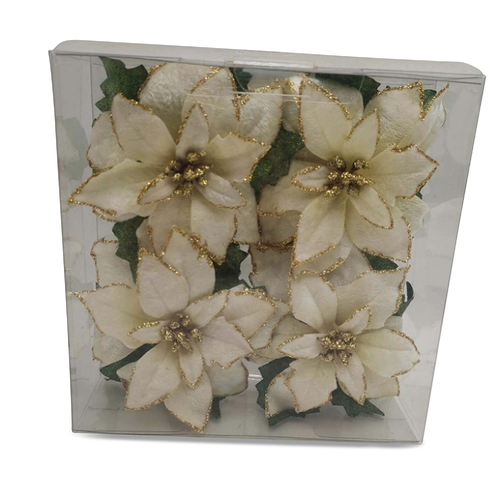 Cream Poinsettia Napkin Rings 4pc