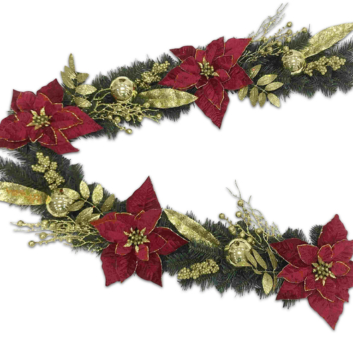 Red and Gold Poinsettia Garland 180cm