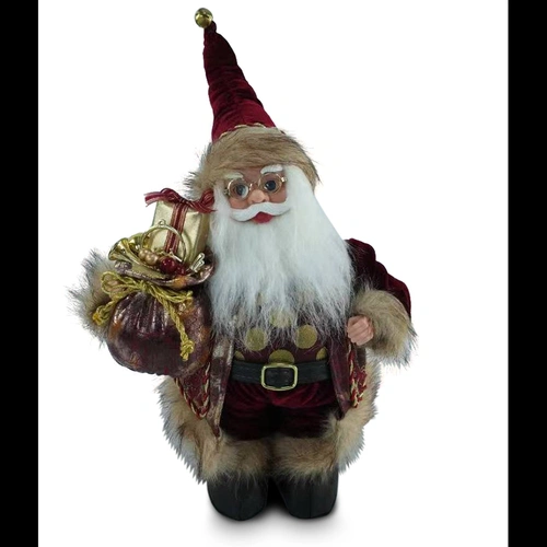 Burgundy Santa with Music 30cm