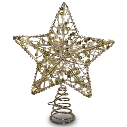 Gold Star with Beads LED Christmas Tree Topper 28cm