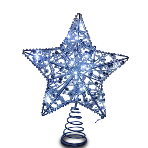 Silver Star with Beads LED Christmas Tree Topper 28cm