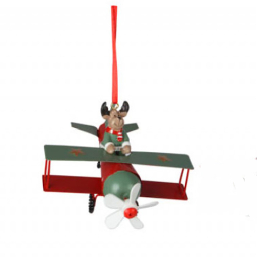 Airplane with Reindeer Hanging Decoration 12 x 10cm