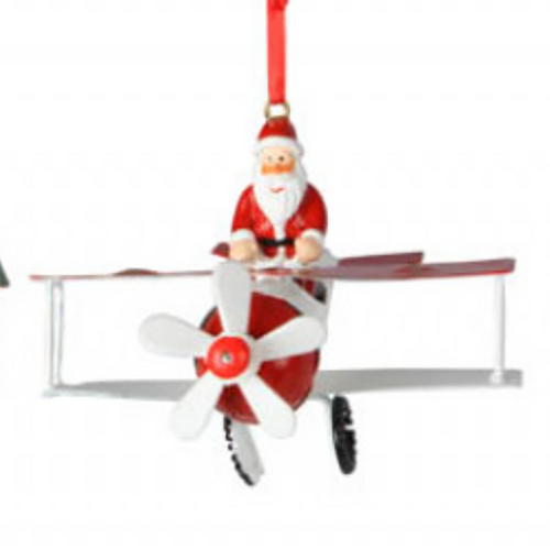 Airplane with Santa Hanging Decoration 12 x 10cm