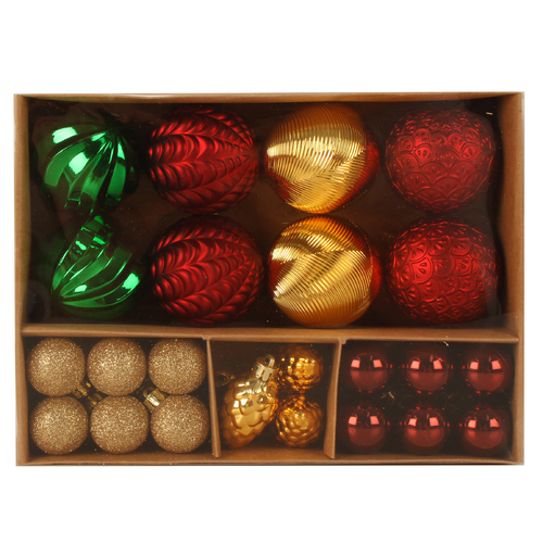 Bauble Christmas Decoration  Set  36 x Asstd 3, 4 and 6 cm