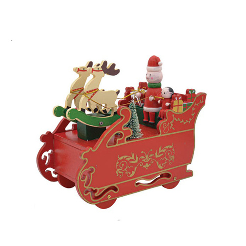 Wooden Santa and Reindeer Sleigh Music Box 16cm