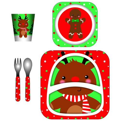 Bamboo Fibre Melamine Kids Crockery Set Rudolph  5pc