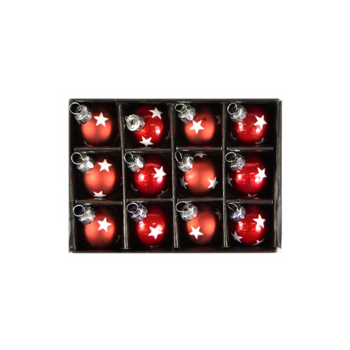 12pc Red with Silver Star 3cm glass balls