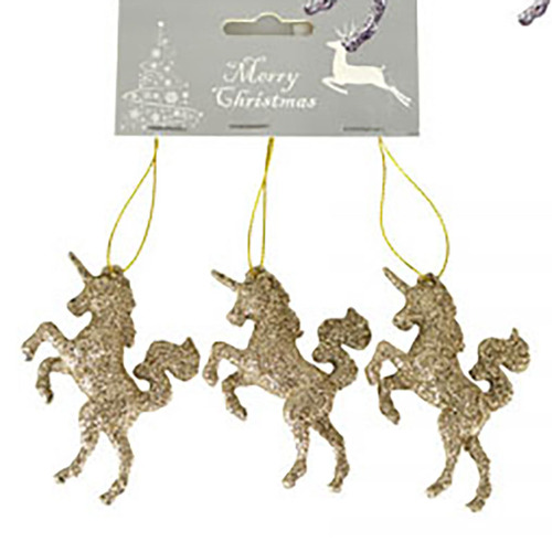 Champagne Gold  Glitter  Unicorn Hanging 3pc 6.5 x 5cm