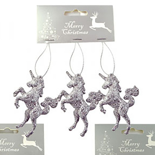 Silver Glitter Unicorn Hanging 3pc 6.5 x 5cm