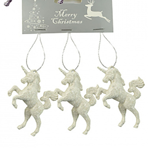 White Glitter  Unicorn Hanging 3pc 6.5 x 5cm