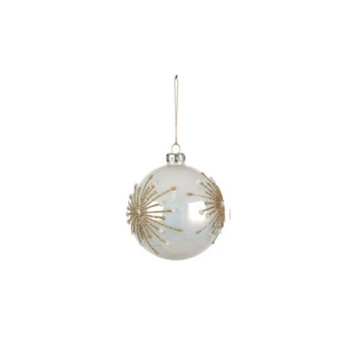 White  Gloss Glass Bauble with Gold Star 8cm