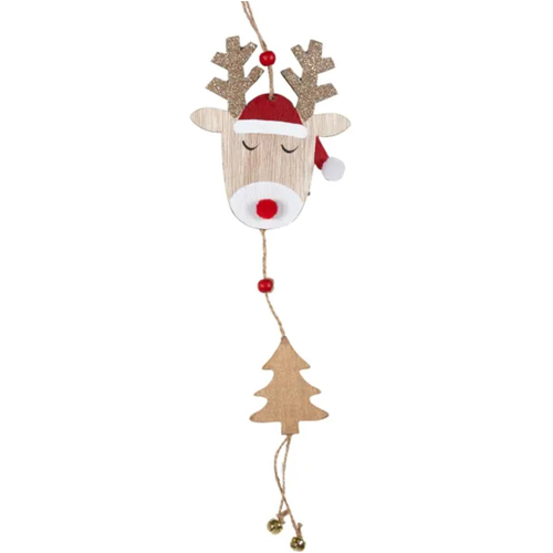 Reindeer with Hat Wood Hanger 11x45cm with  Gold Tree