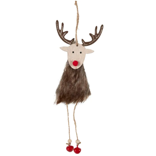 Timber and Fabric Reindeer Hanging Decoration 20cm