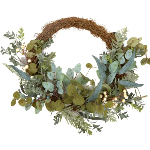 Mixed Leaf Half Wreath on Natural Back 55cm