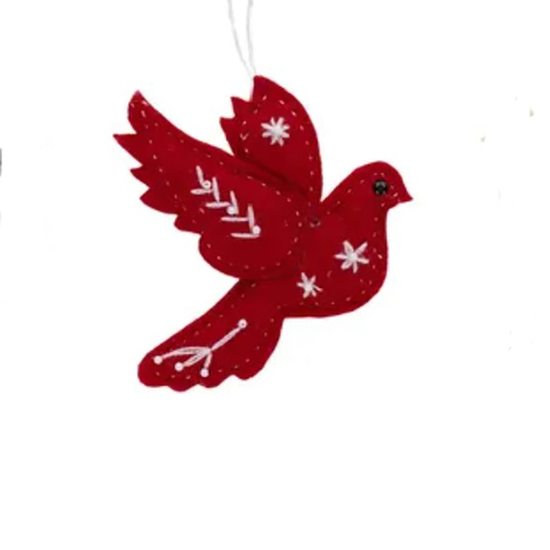 Red  Hanging Dove Fabric 16 x 14 cm