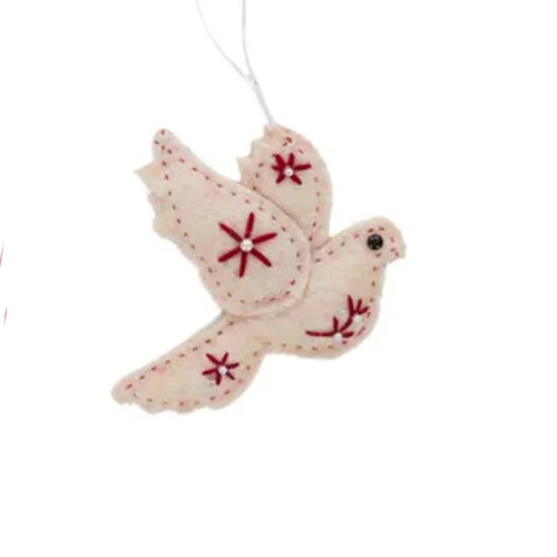 White Hanging Dove Fabric 16 x 14 cm