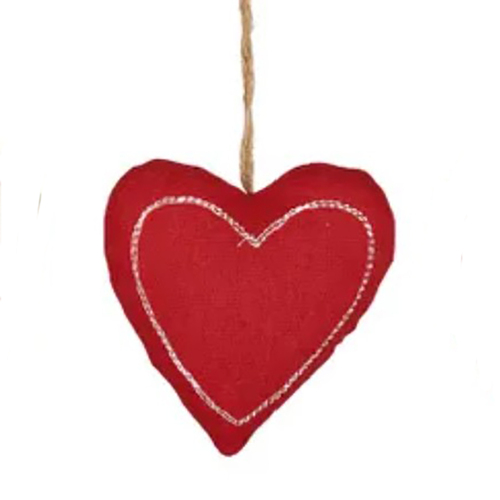 Red Heart Hanging Fabric Christmas Ornament 8cm