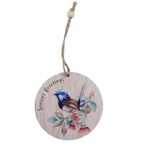 Blue Wren Aussie Critter MDF 8cm Hanging Christmas Decoration