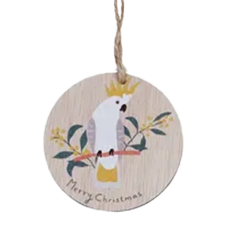 Cockatoo Aussie Critter MDF 8cm Hanging Christmas Decoration
