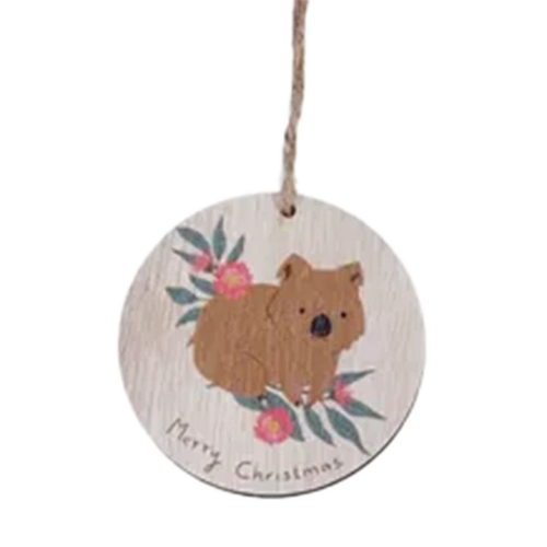 Wombat Aussie Critter MDF 8cm Hanging Christmas Decoration
