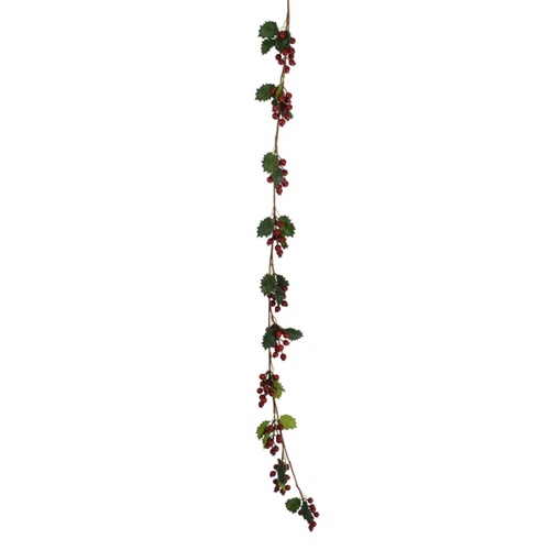 Red Holly Berry Garland with Leaves 160cm