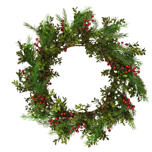 Red Berry Mixed Leaf  Wreath  with Pine 60cm