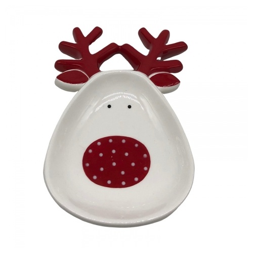 Reindeer  Red White  Ceramic  Plate17x11.5x2.5cm