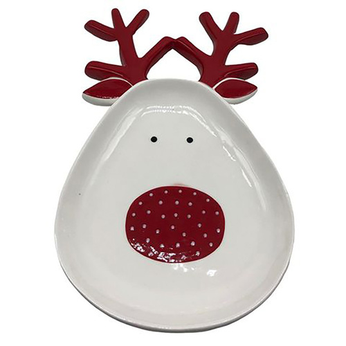 Reindeer Plate Red White Ceramic 30x18.5x3cm