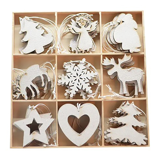 36Pc  6cm White Glitter Deco 9 Ass