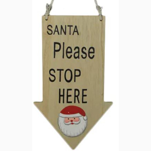 Natural Santa Stop Here Hanger- Santa