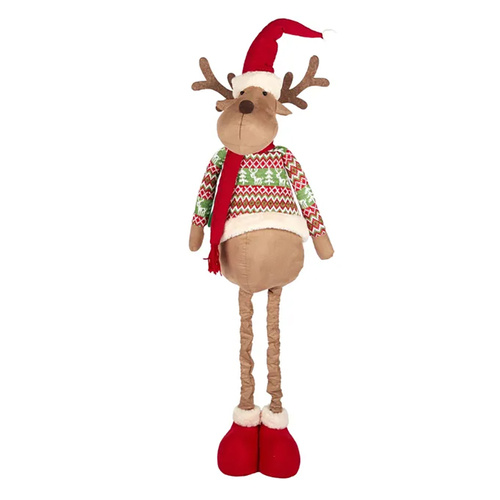 Extendable Fabric Reindeer in Red/Green  Christmas Sweater