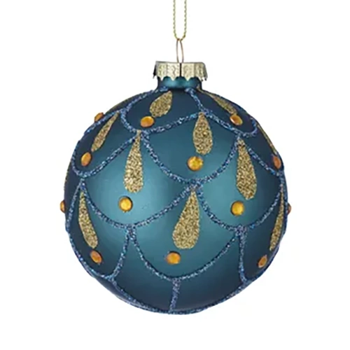 Embellished Matt Blue Glass Christmas Decoration