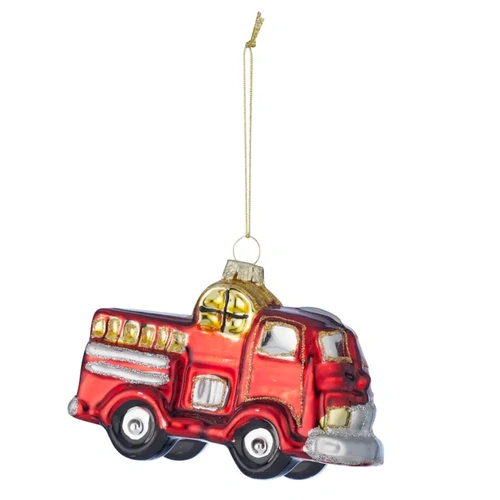 Fire Engine Glass Christmas Tree Decoration