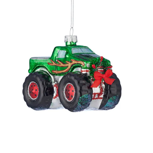 Monster Truck Glass Hanging Christmas Tree Ornament
