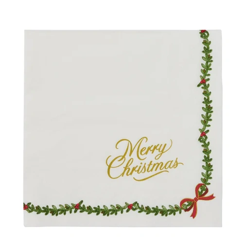 Merry Christmas Holly Edge Disposable Paper Serviette 20pk