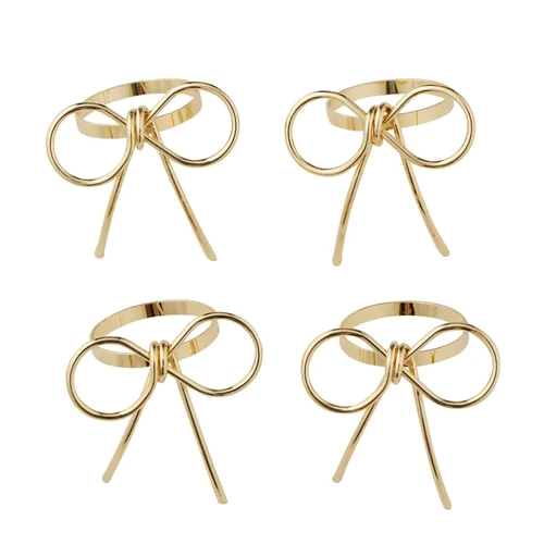 Dainty Gold Bow Napkin Rings 4pk