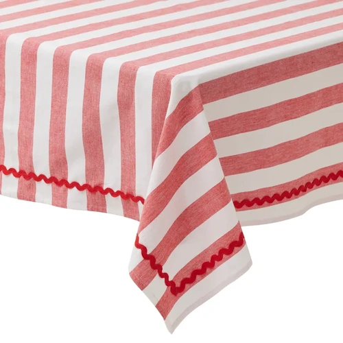 Wide Red and White Stripe Tablecloth 250x150cm