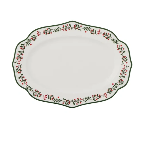 Red and Green Berry Oval  Ceramic  Platter 35cm
