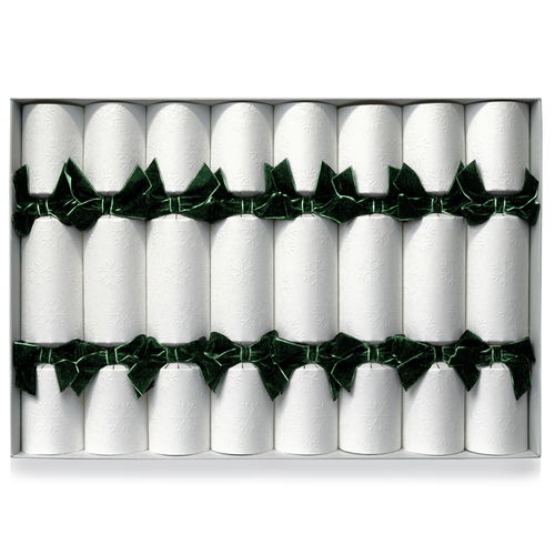 Dreamy Snowfall Embossed Christmas Crackers - Green Bow 8pk