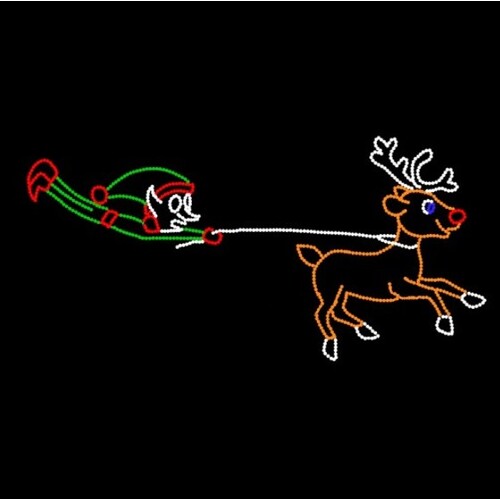 Elf Catching Reindeer Rope Light Christmas Display
