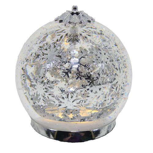 Silver Rotating  Christmas Water Globe  with Snowflakes