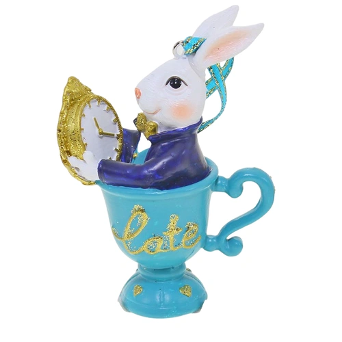 Hanging White Rabbit in Late Cup Christmas Decoration 8 cm