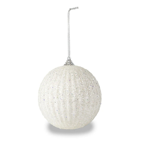White Glitter Ridges Bauble 10cm