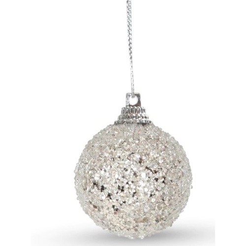 Silver Champagne Mini Sugared Bauble  4cm 12pc