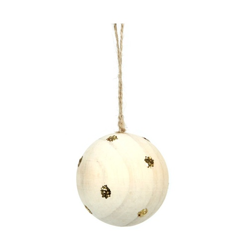 Timber Bauble with Gold Spots 8cm
