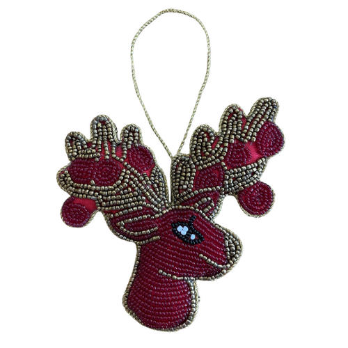 Beaded Reindeer Head  Hanging Decoration  12cm