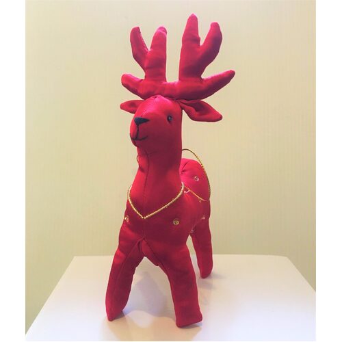 Standing / Hanging Fabric Reindeer Red  20cm H